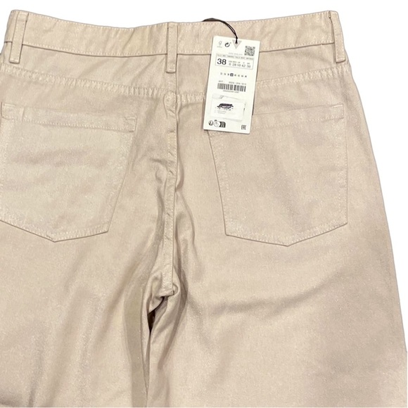 Zara Sz 6 flat front wide leg trousers in champagne shimmer gold colour - Picture 5 of 11